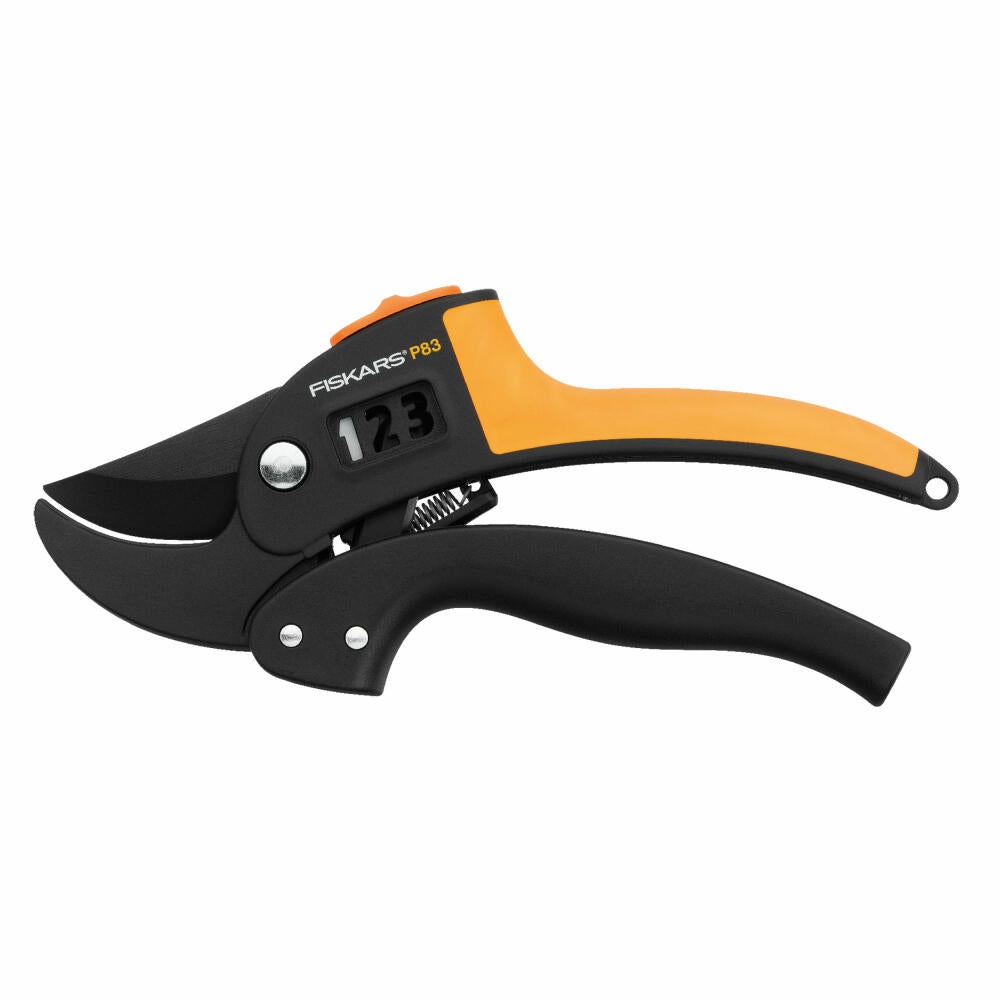 Fiskars PowerStep Gartenschere Amboss P83, Garten Schere, Outdoorschere, Gartenzubehör, Stahl, Schwarz / Orange, 19 cm, 1000575