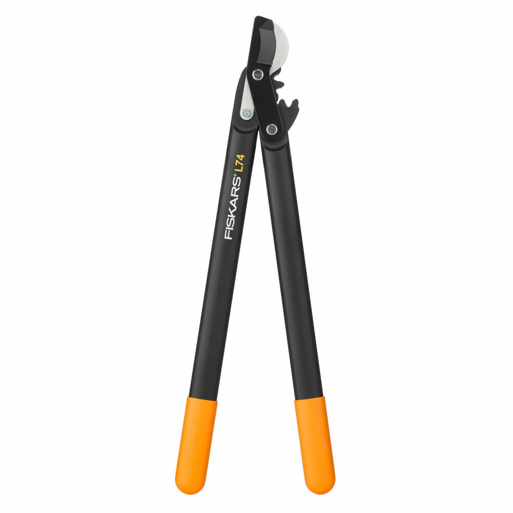 Fiskars PowerGear II Bypass-Getriebeastschere L74, Getriebe Astschere, Gartenschere, Gartenzubehör, Stahl, Schwarz / Orange, 55 cm, 1000582