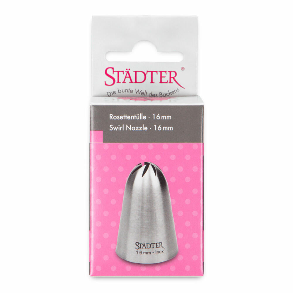 Städter Fine Line rosette nozzle large, piping nozzle, decorating nozzle, baking accessories, stainless steel, 16 mm, 227163