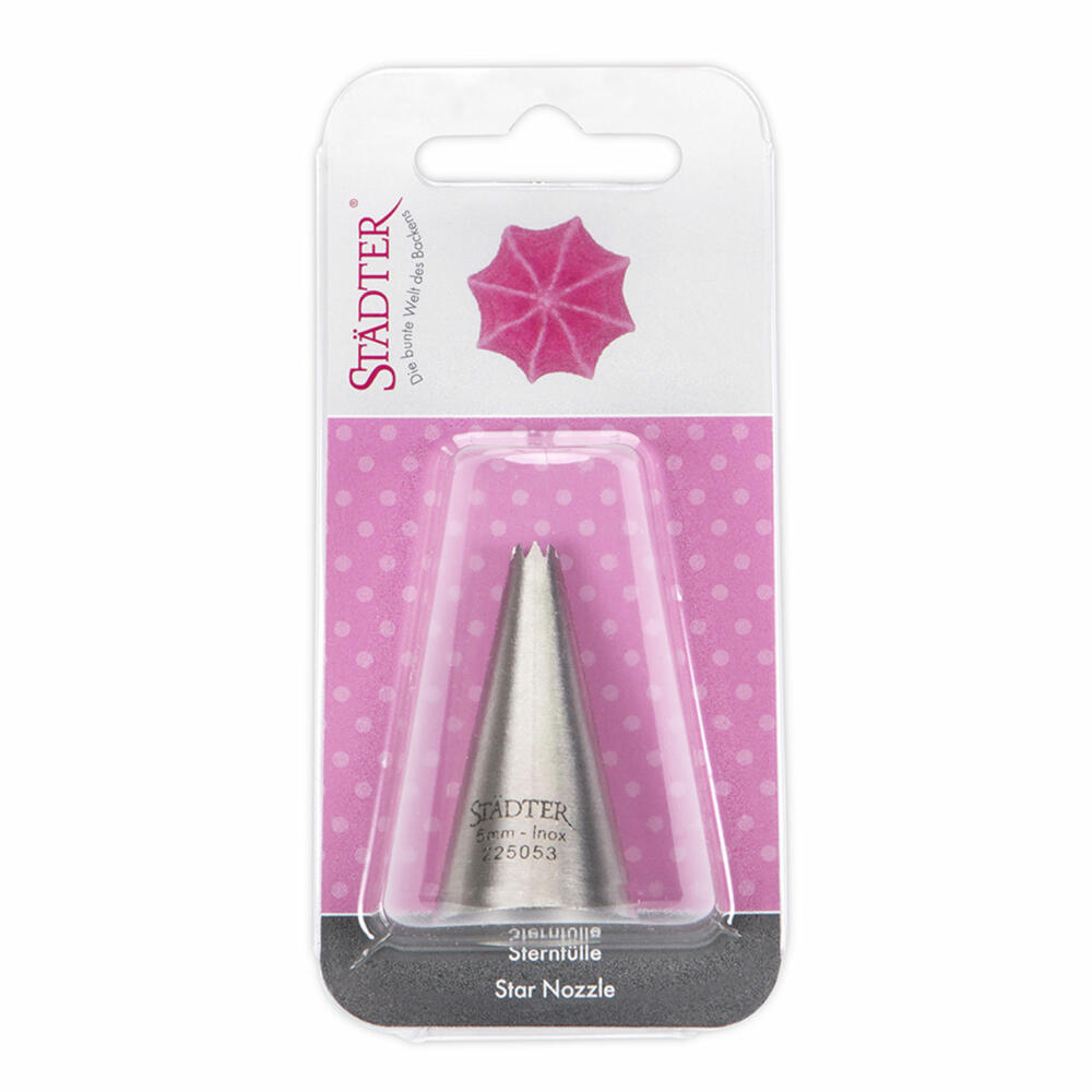 Städter Fine Line star nozzle large, piping nozzle, decorating nozzle, baking accessories, stainless steel, 5 mm, 225053