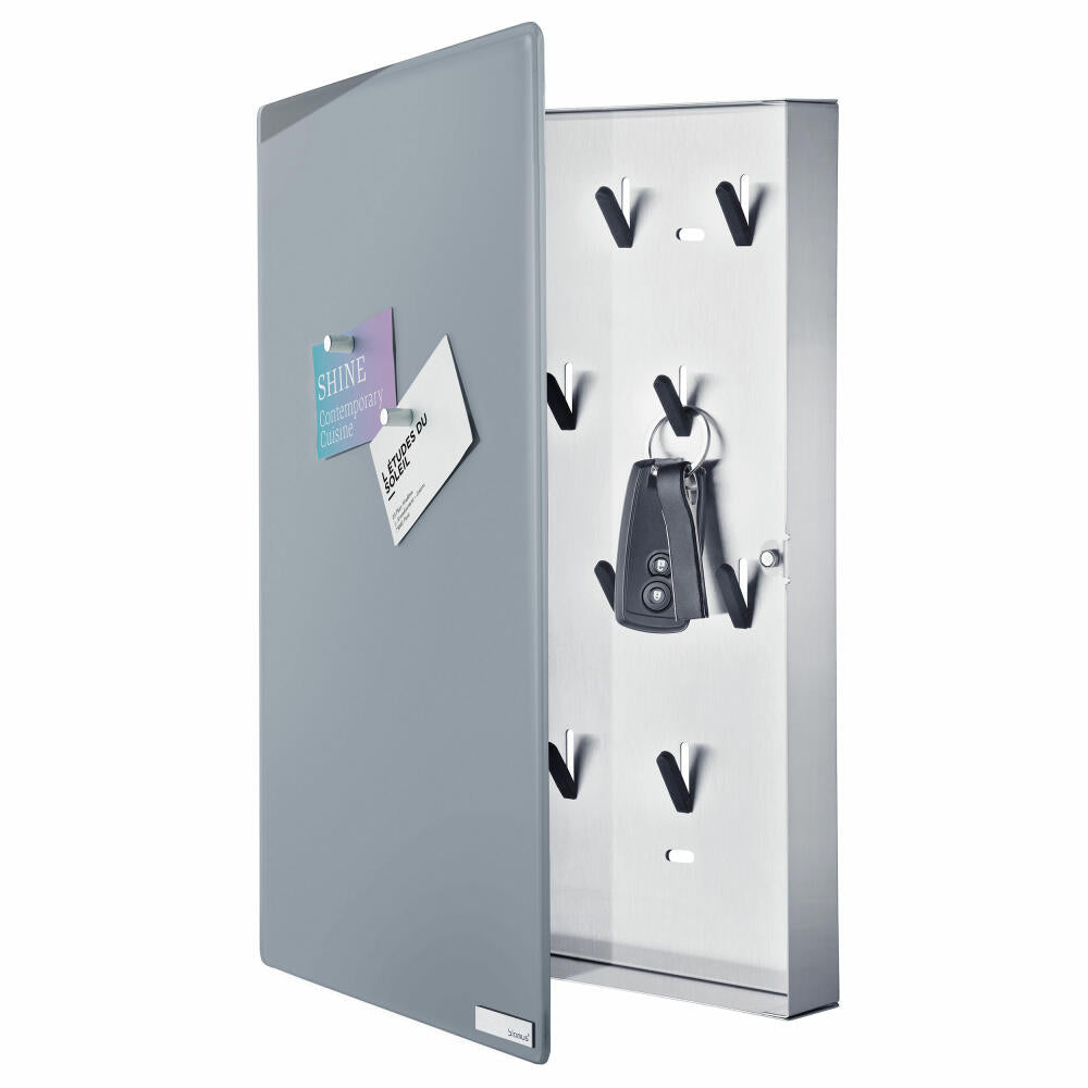 Blomus Velio Schlüsselkasten, Glasmagnettafel, Magnetwand, Schlüsselbrett, Edelstahl, Grau, 40x30x5cm, 65368