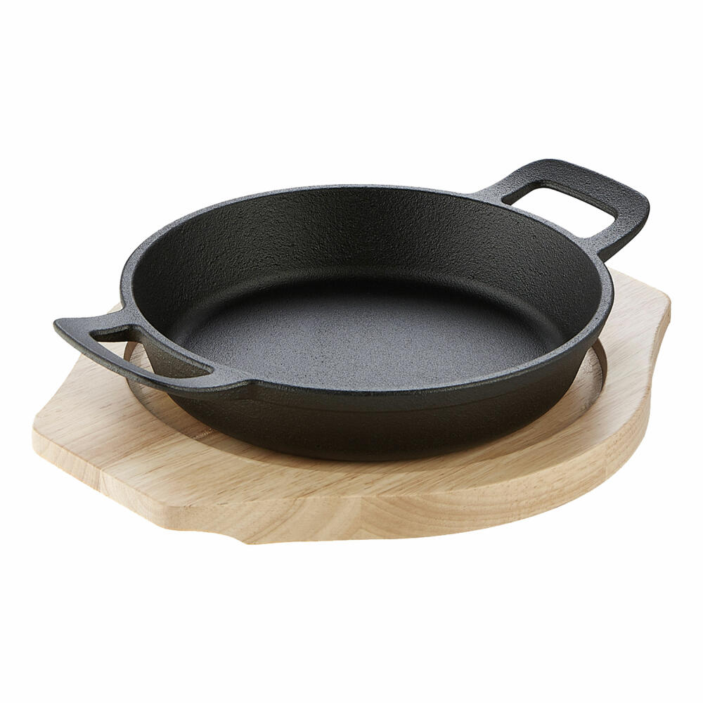 Schulte-Ufer Rustika Mini Serving Pan with Serving Board, Pan, Cast Iron, Black, 18 cm, 1686-18 s