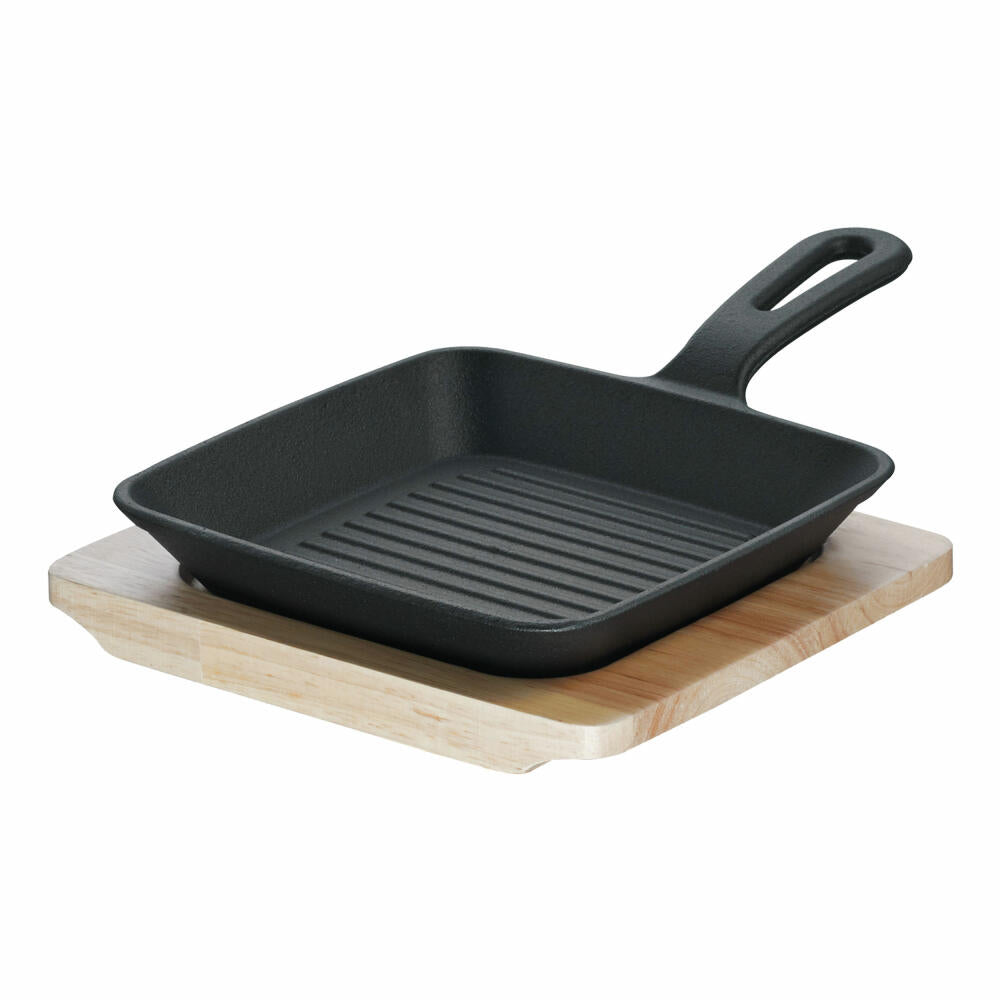 Schulte-Ufer Rustika mini grill pan with serving board, pan, cast iron, black, 15 x 15 cm, 1685-15 s
