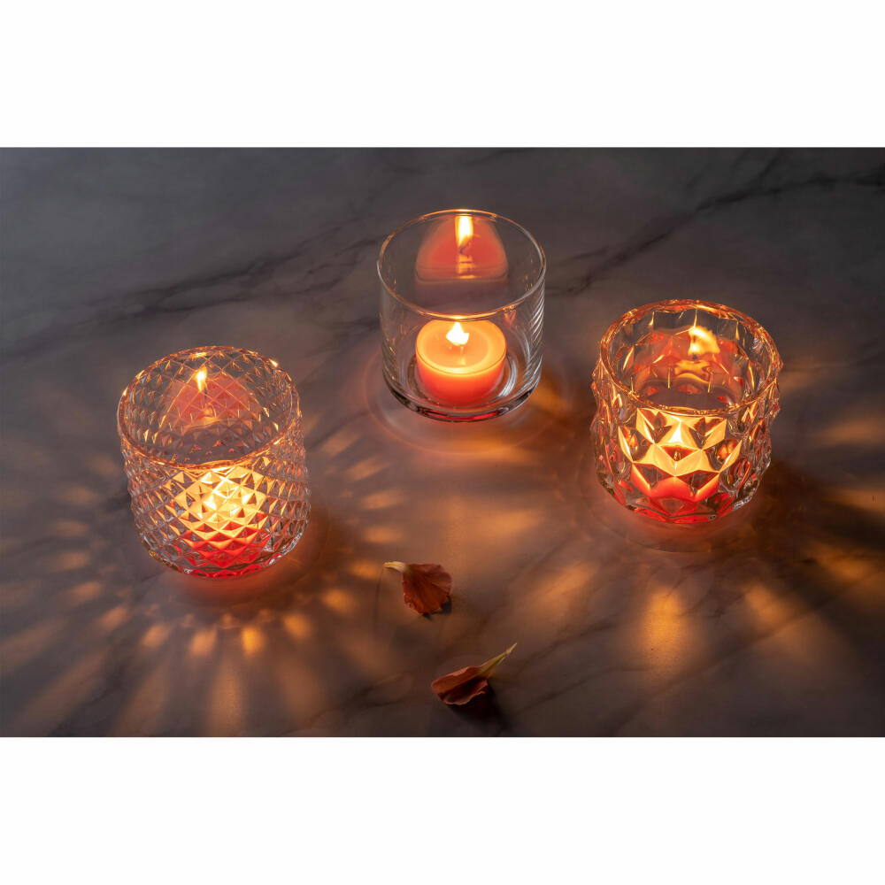 Leonardo Tischlicht Poesia große Rauten, Teelichthalter, Kerzenhalter, Windlicht Teelicht, Glas, H 10 cm, 076432