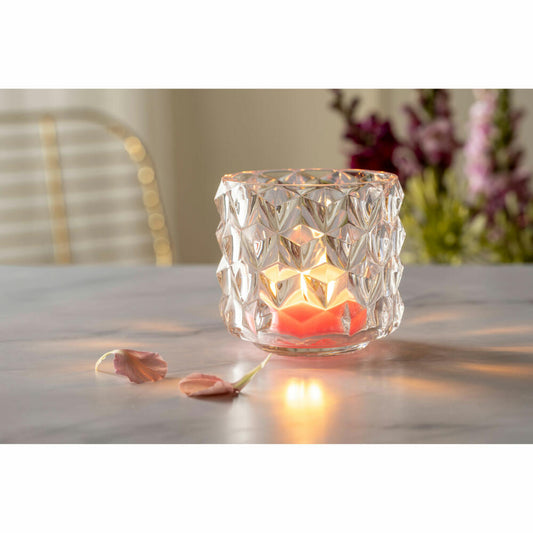 Leonardo Tischlicht Poesia große Rauten, Teelichthalter, Kerzenhalter, Windlicht Teelicht, Glas, H 10 cm, 076432