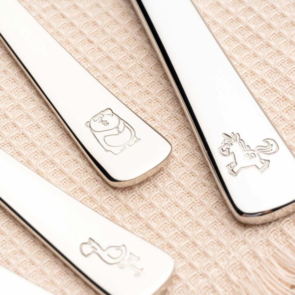 Leonardo children's cutlery Bambini 4-piece. Panda Unicorn Flamingo, 18/10 stainless steel, silver, 070799