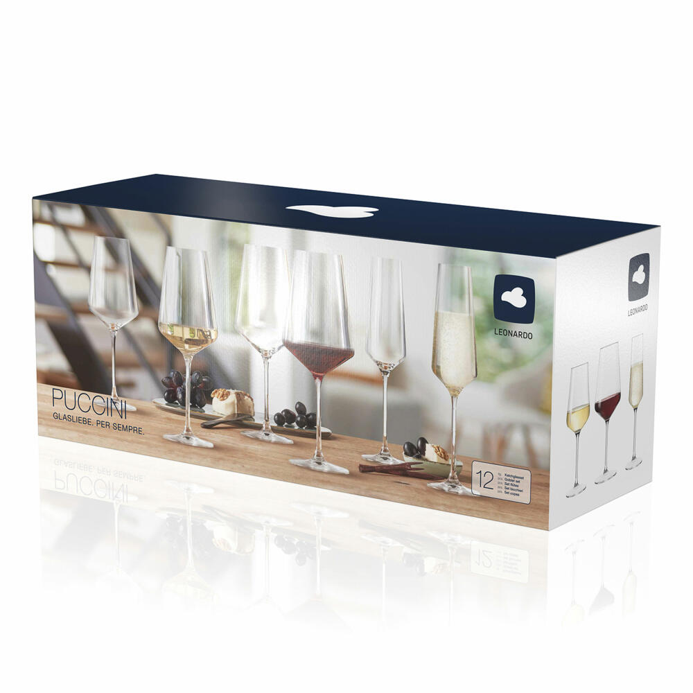 Leonardo Kelchgläser-Set PUCCINI, Sektgläser, Rotweingläser, Weißweingläser, 12-teilig, Kristallglas, Klar, 069525