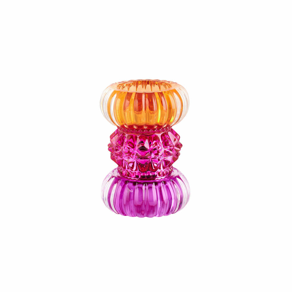 Gift Company tealight holder Sari round, candle holder, crystal glass, orange, pink, purple, 11.5 cm, 1093901013