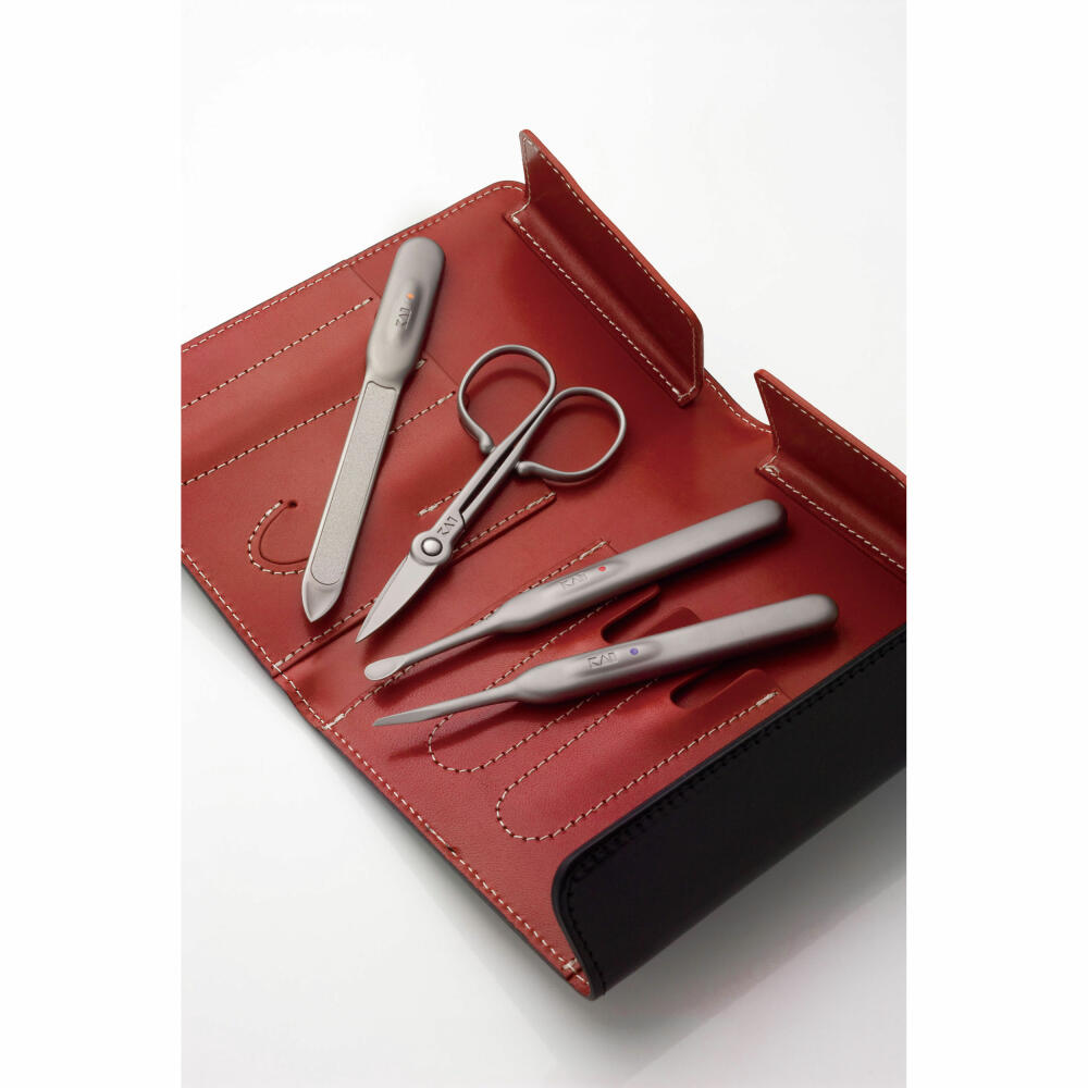 Kai Nail Care Set Mimuno 02 4-piece in leather case, stainless steel, leather, silver-colored, PQ2102