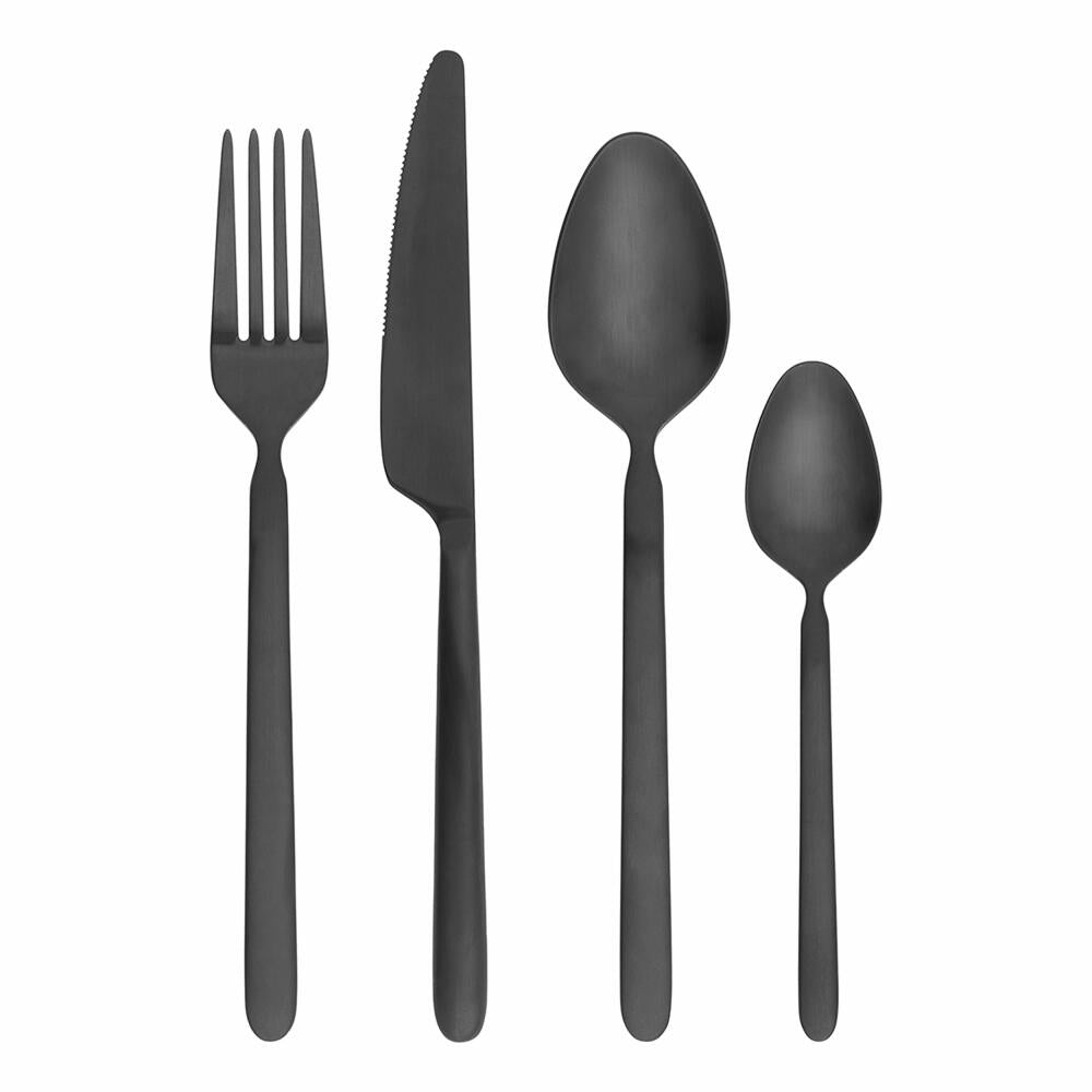 Blomus cutlery set 16-piece Stella, cutlery, spoon, fork, knife, matt stainless steel, Black, 64195
