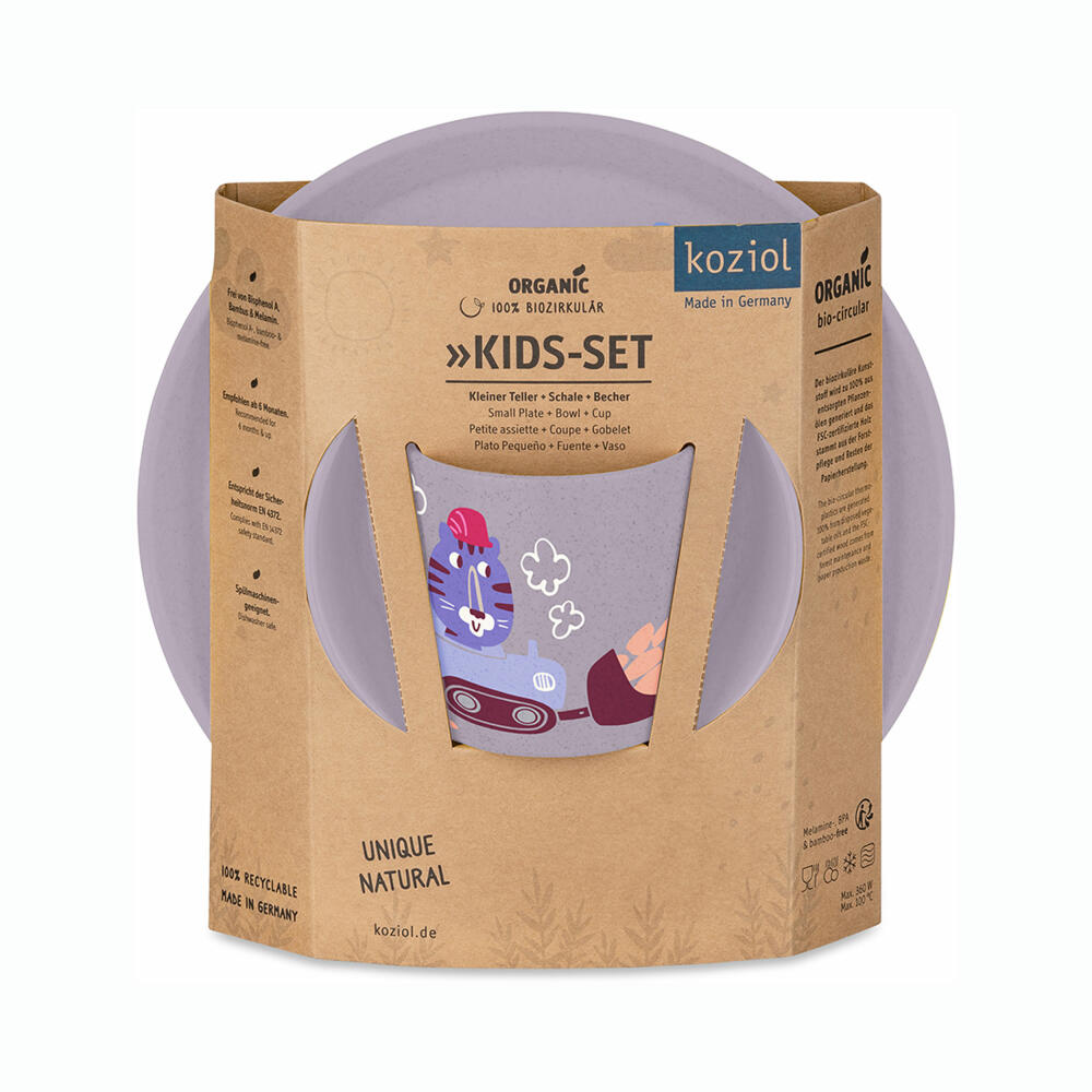 Koziol tableware set Connect Trucks 3-piece, plate, bowl, mug, plastic, Organic Grey, 8339747