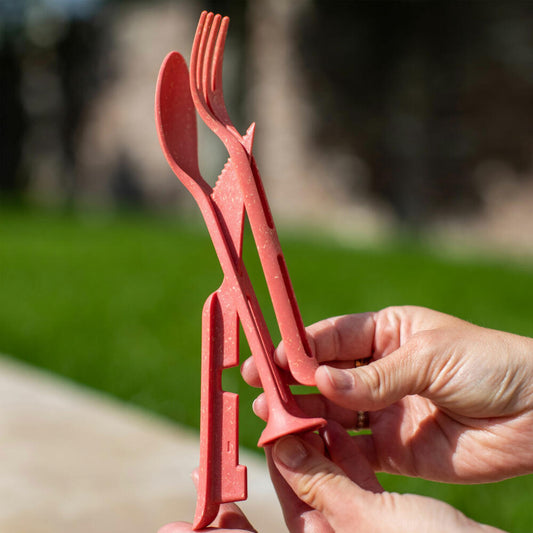 Koziol cutlery set 3-piece Klikk Pocket, to-go cutlery, plastic, Nature Coral, 4036704