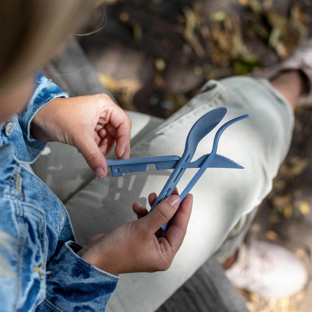 Koziol cutlery set 3-piece Klikk Pocket, to-go cutlery, plastic, Nature Flower Blue, 4036716