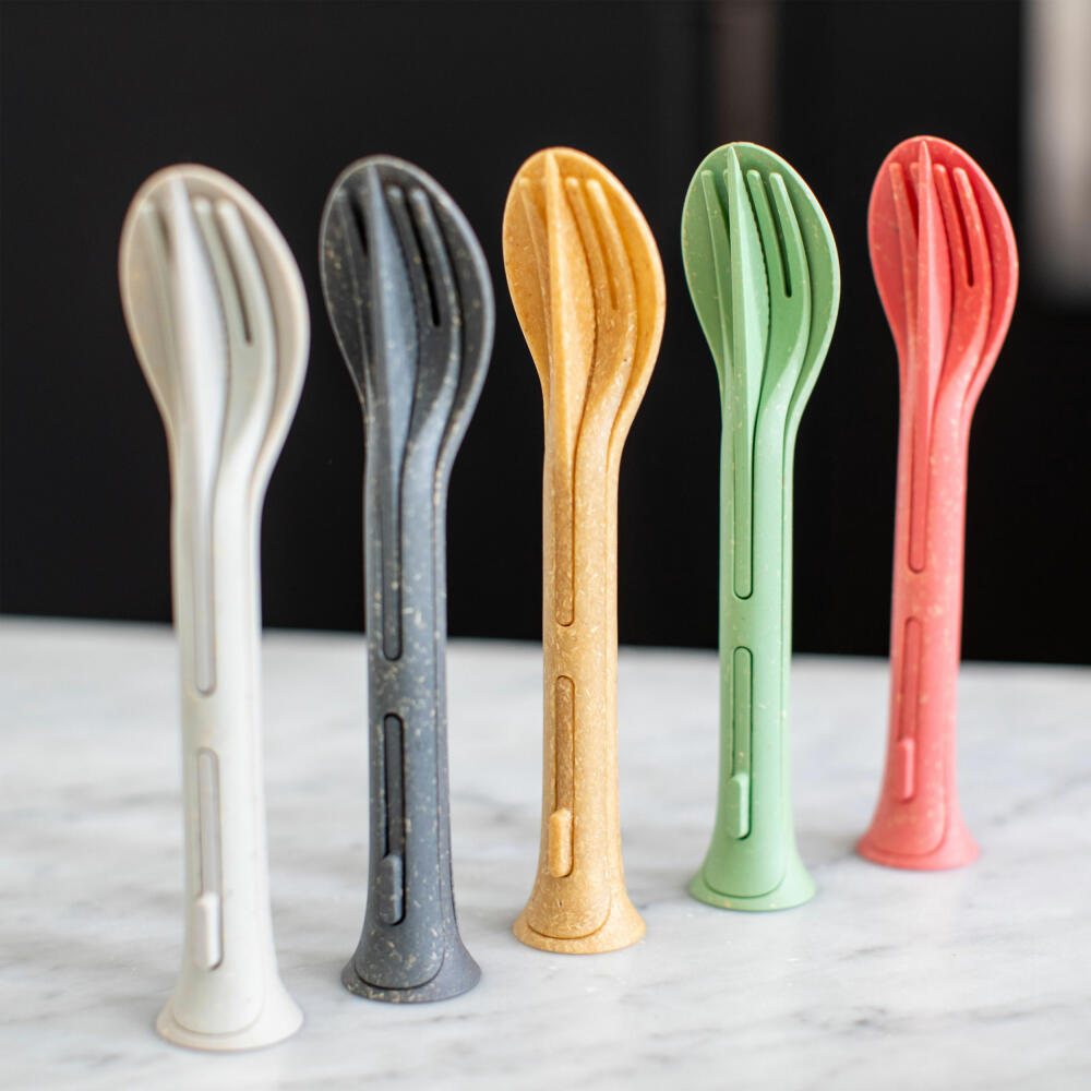 Koziol cutlery set 3-piece Klikk Pocket, to-go cutlery, plastic, Nature Ash Grey, 4036701