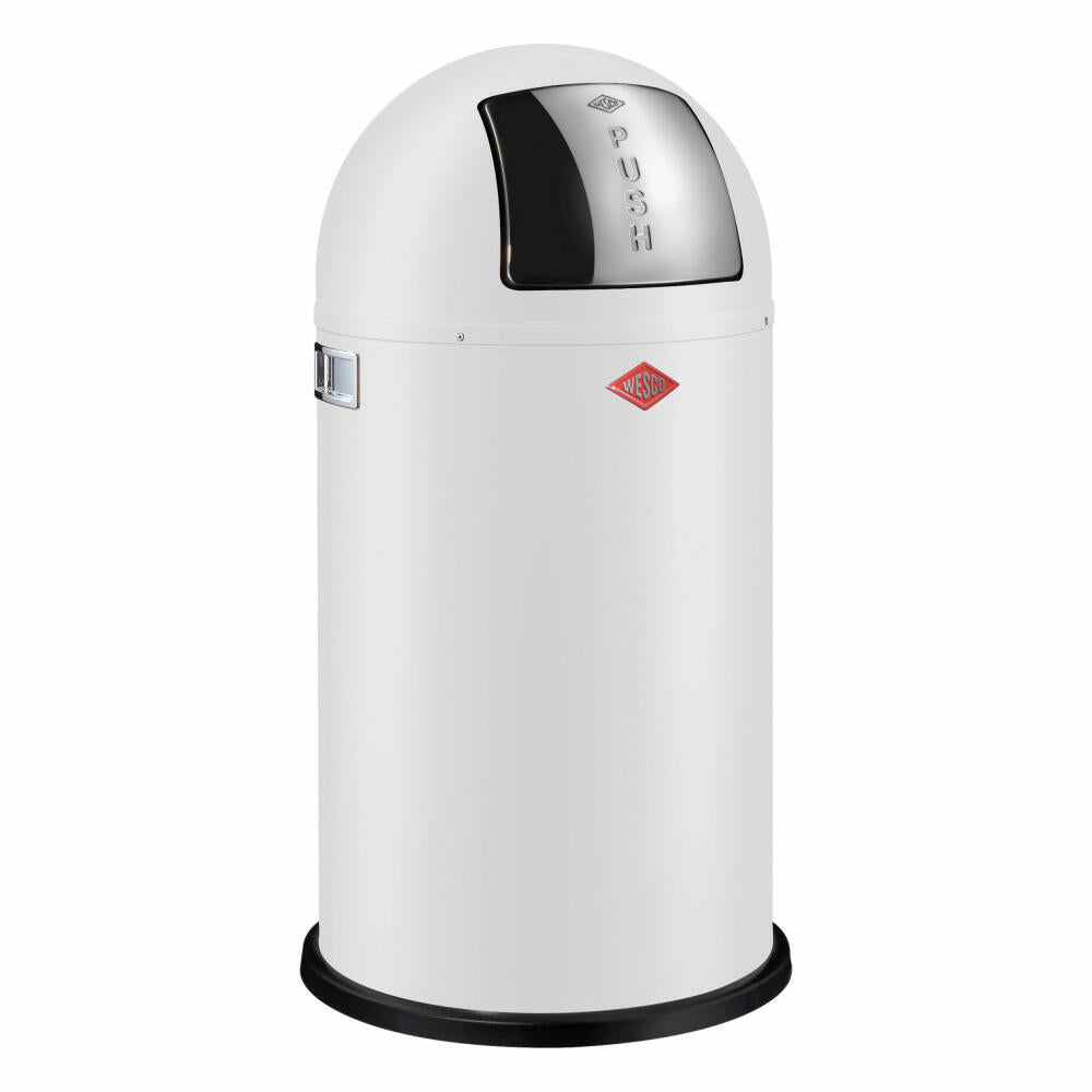 Wesco Abfallsammler Pushboy, Mülleimer, Abfalleimer, Stahlblech, Weiß matt, 50 L, 175831-74
