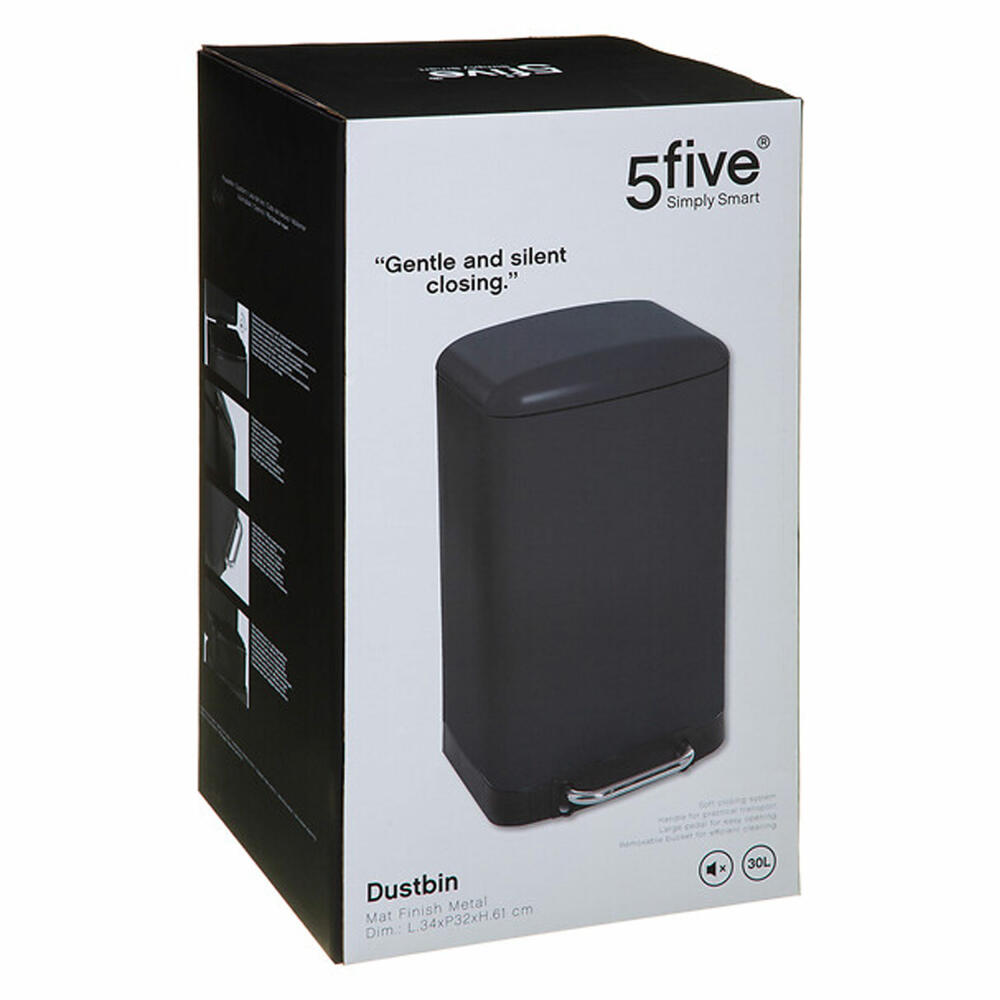 5five Simply Smart Pedal Waste Bin Ariane, Trash can, stainless steel, plastic, black, 30 L, 133684