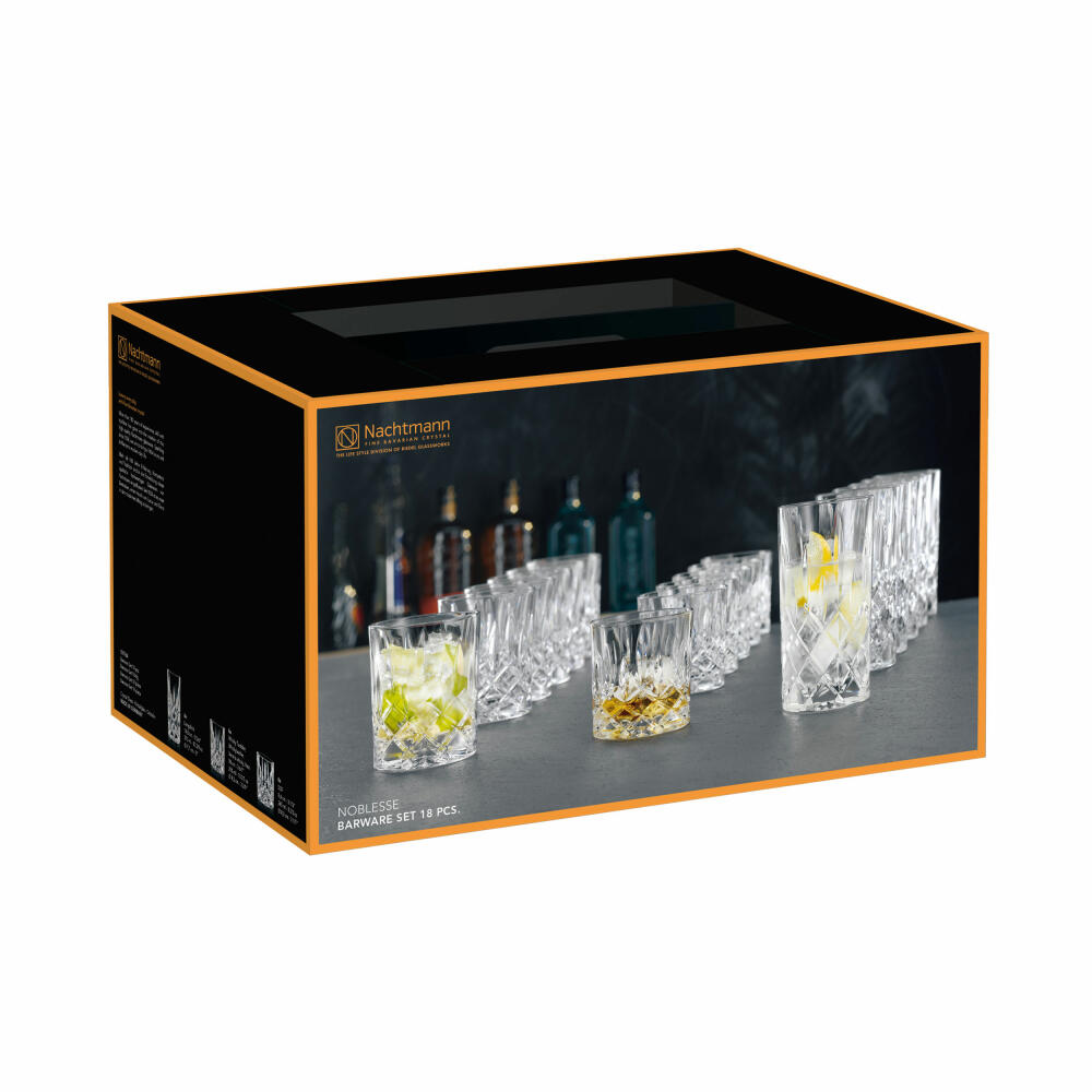 Nachtmann Noblesse cup set 18 pieces, long drink glasses, whiskey cups, SOF tumbler, crystal glass, 101764