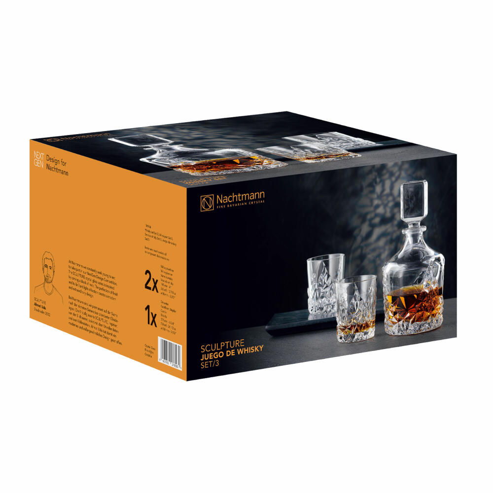 Nachtmann Sculpture Whiskyset, 3-tlg., Whisky Becher, Whiskyglas, Whiskykaraffe, Kristallglas, 101984