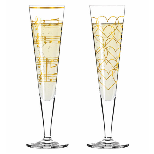 Ritzenhoff Champagnerglas 2er Set Goldnacht H23, Nathalie Jean, Rurik Mahlberg, Kristallglas, 205 ml, 6031006
