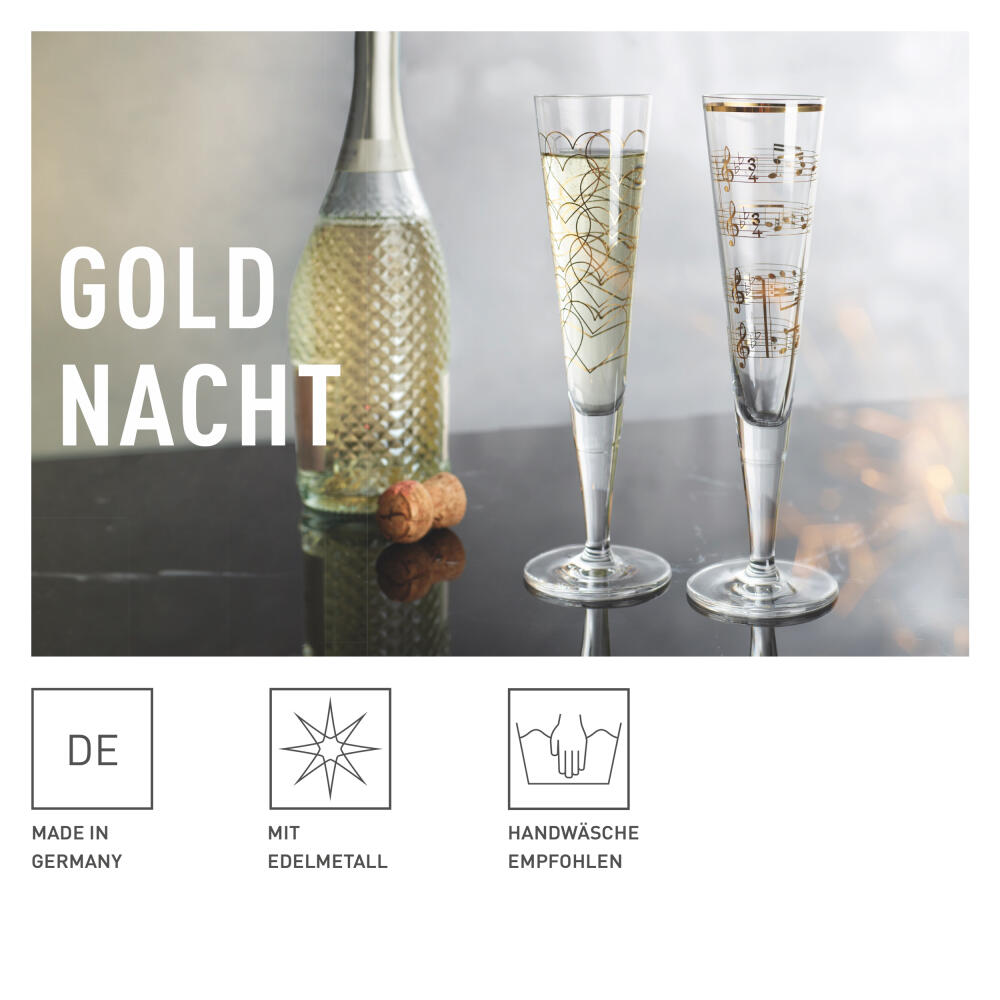 Ritzenhoff Champagnerglas 2er Set Goldnacht H23, Nathalie Jean, Rurik Mahlberg, Kristallglas, 205 ml, 6031006