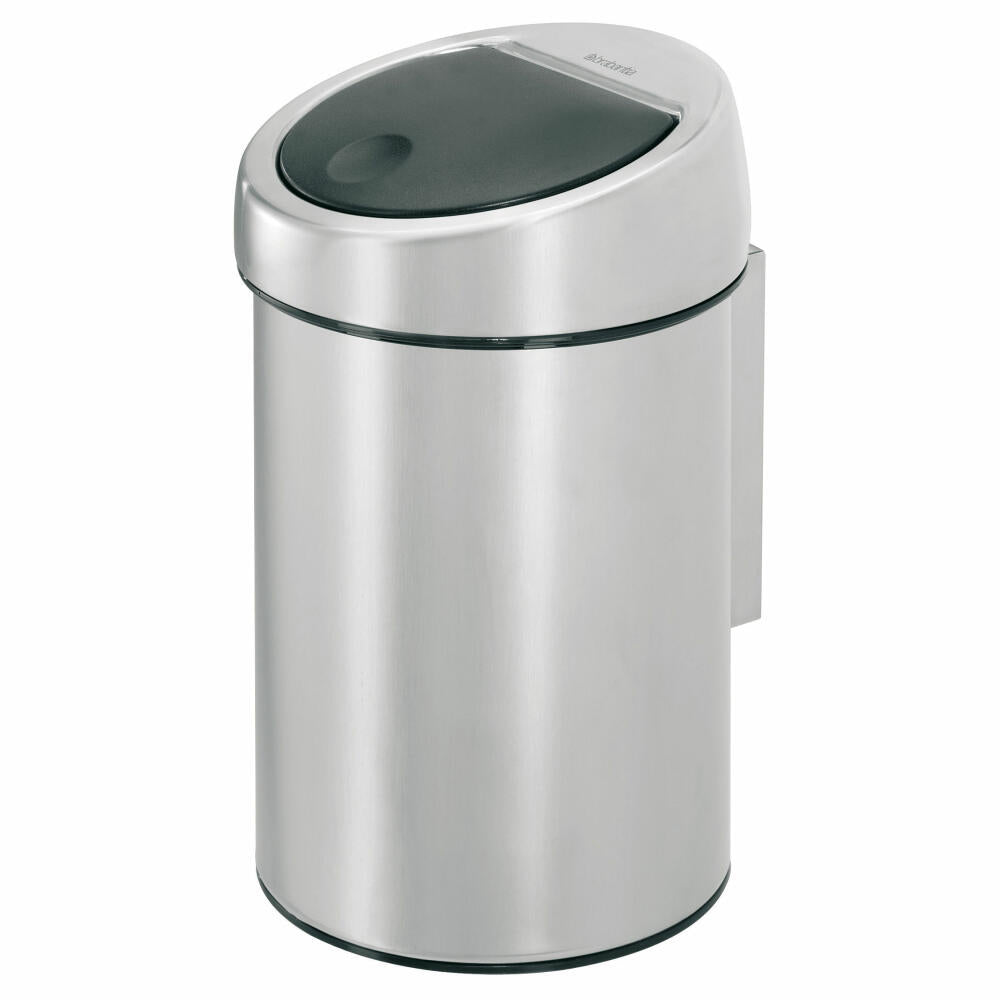 Brabantia Touch Bin, trash can, waste bin, wastepaper basket with wall bracket, matt stainless steel, 3 liters, 363986