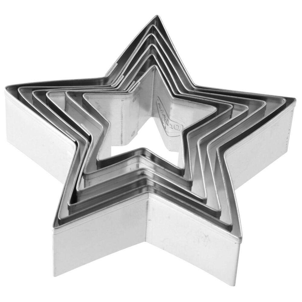 Dr. Oetker Cookie Cutters Star Cookie Cutters, 6 Pieces, Cookie Mold, Cookie Mold, Cookie Cutter, Tinplate, Silver, Ø 4-9 cm, 1061
