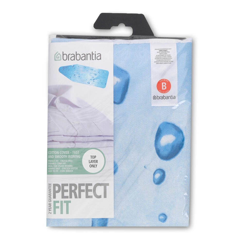 Brabantia ironing board cover, ironing cover, ironing table cover, ironing board cover, cotton, foam, size B 124 x 38 cm, Ice Water, 318160