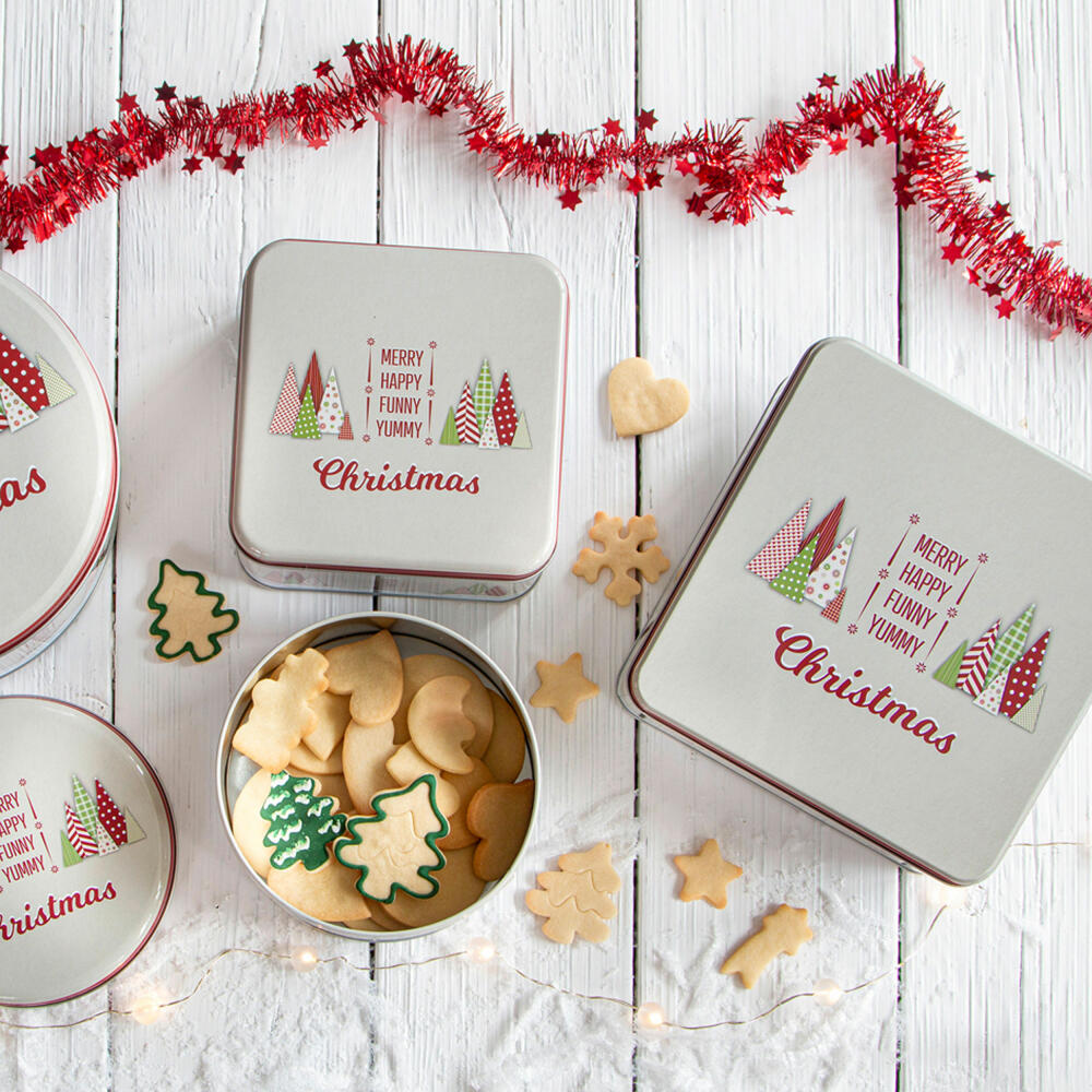 Städter Gebäckdose Yummy Christmas Quadratisch, Plätzchendose, Gebäck Dose, Blechdose, Keksdose, Weißblech, 16.5 x 16.5 cm, 710023