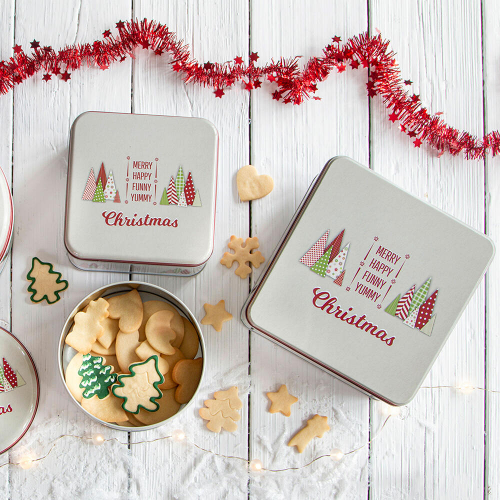 Städter Gebäckdose Yummy Christmas Quadratisch, Plätzchendose, Gebäck Dose, Blechdose, Keksdose, Weißblech, 21 x 21 cm, 710030