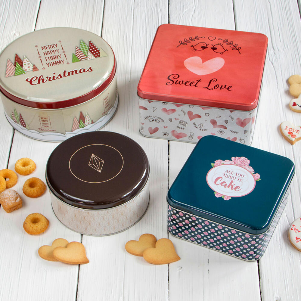 Städter Gebäckdose All you need is Cake Quadratisch, Plätzchendose, Gebäck Dose, Blechdose, Keksdose, Weißblech, 16.5 x 16.5 cm, 710108