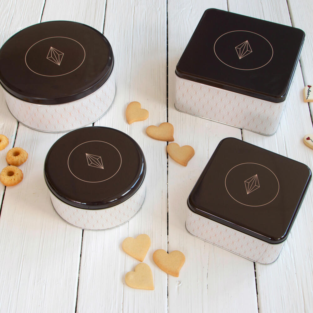 Städter Gebäckdose Vanilla Diamonds Quadratisch, Plätzchendose, Gebäck Dose, Blechdose, Keksdose, Weißblech, 21 x 21 cm, 710078