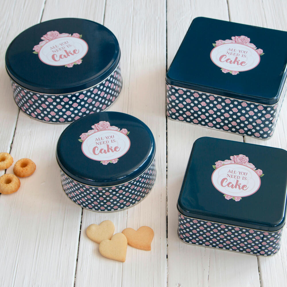 Städter Gebäckdose All you need is Cake Rund, Plätzchendose, Gebäck Dose, Blechdose, Keksdose, Weißblech, Ø 22 cm, 710085
