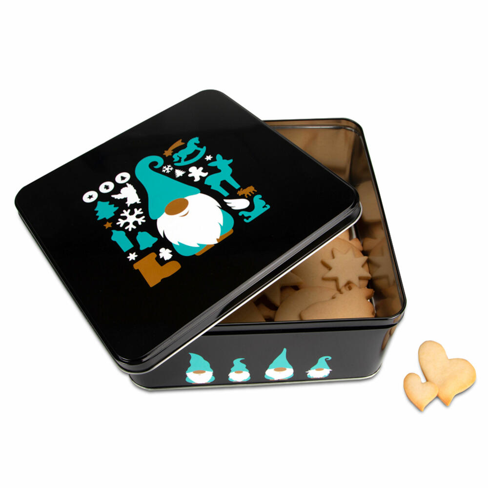 Städter Gebäckdose Weihnachtswichtel Quadratisch, Plätzchendose, Gebäck Dose, Blechdose, Keksdose, Weißblech, 21 x 21 cm, 710191