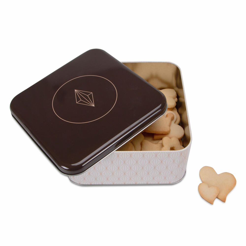 Städter Gebäckdose Vanilla Diamonds Quadratisch, Plätzchendose, Gebäck Dose, Blechdose, Keksdose, Weißblech, 16.5 x 16.5 cm, 710061