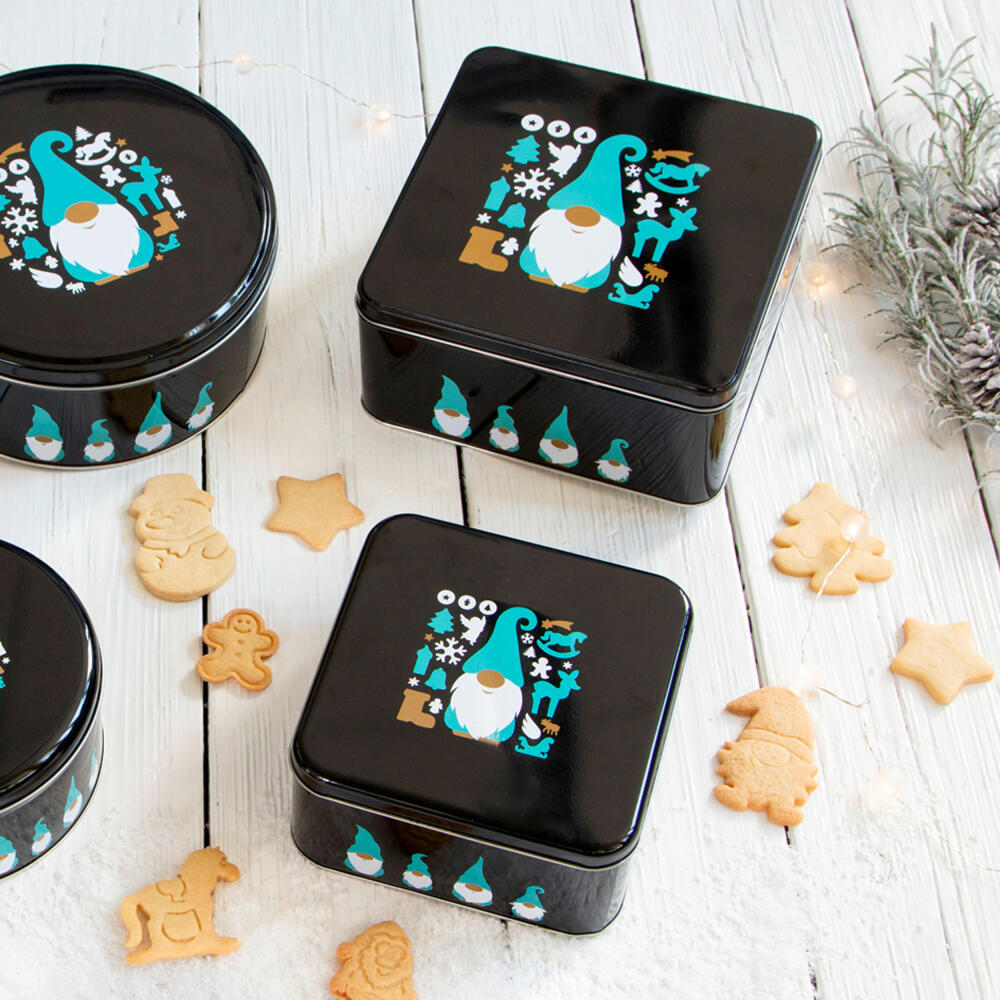 Städter Gebäckdose Weihnachtswichtel Quadratisch, Plätzchendose, Gebäck Dose, Blechdose, Keksdose, Weißblech, 16.5 x 16.5 cm, 710184