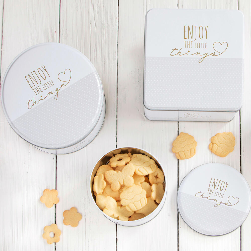Städter Gebäckdose Enjoy the little things Rund, Plätzchendose, Gebäck Dose, Blechdose, Keksdose, Weißblech, Ø 22 cm, 710207