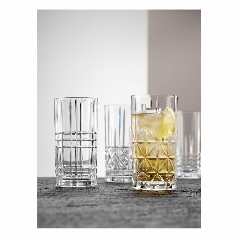 Nachtmann Highland Longdrinkglas, 4-tlg., Wasserglas, Saftglas, Kristallglas, 375 ml, 0097784-0
