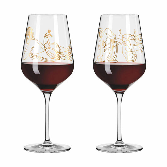 Ritzenhoff Rotweinglas 2er-Set Sagengold 001, Burkhard Neie, Kristallglas, 570 ml, 3401001
