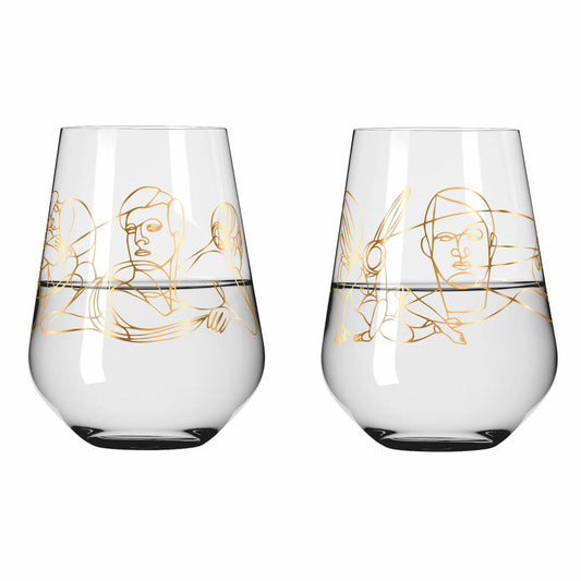 Ritzenhoff Wasserglas 2er-Set Sagengold 001, Burkhard Neie, Kristallglas, 540 ml, 3421001
