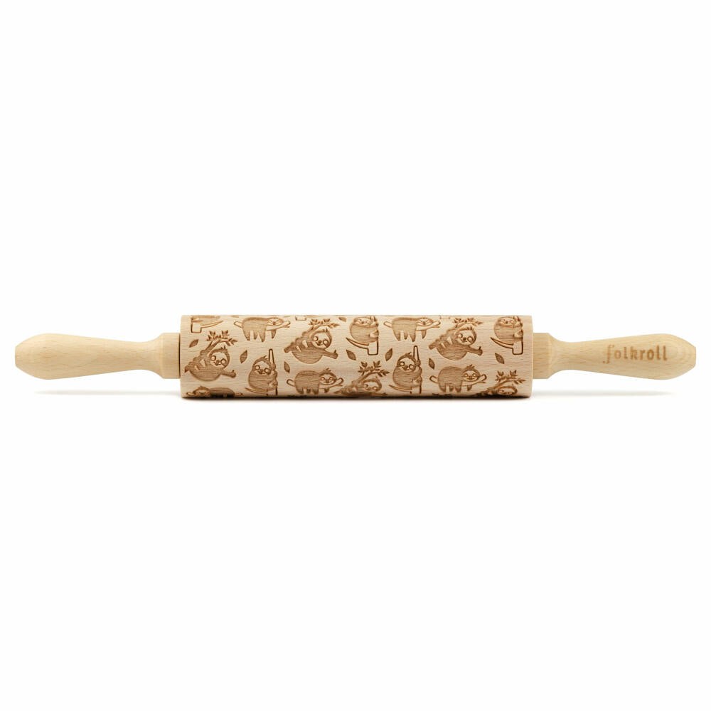 Folkroll motif rolling pin sloth, medium, 37 cm, rolling pin, embossing roller, pattern, roll, beech wood, 231099