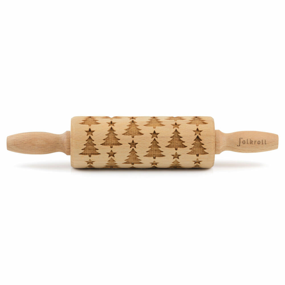 Folkroll rolling pin Christmas tree, junior, 23 cm, rolling pin, embossing roll, pattern, motif, roll, beech wood, 330500