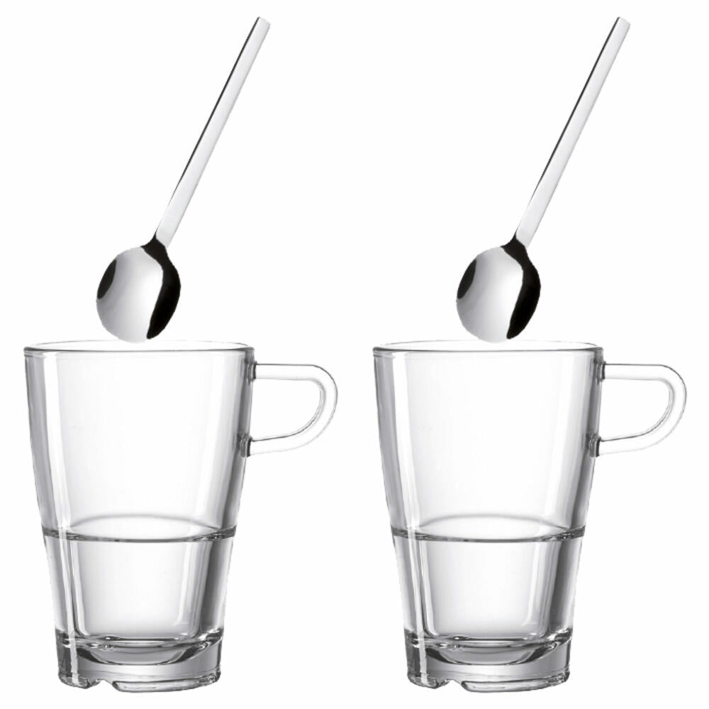 Leonardo Senso Latte Macchiato Tassen Set, mit Löffel 4-tlg., Kaffeebecher, Kaffeetasse, Kaffee Becher, Stapelbar, Materialmix, 230 ml, 24024