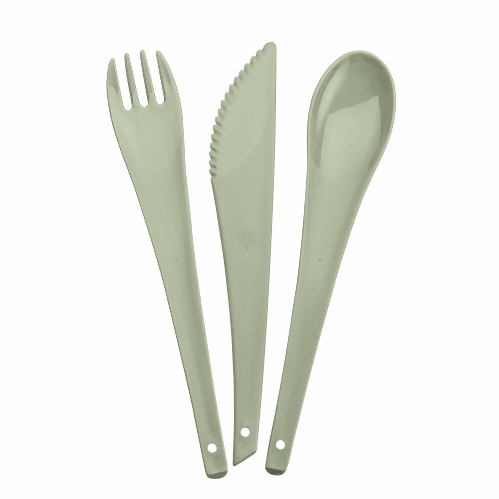 Koziol Rio cutlery set, 3-piece, spoon, fork, knife, cutlery, plastic, Eucalyptus Green, 19 cm, 3036655