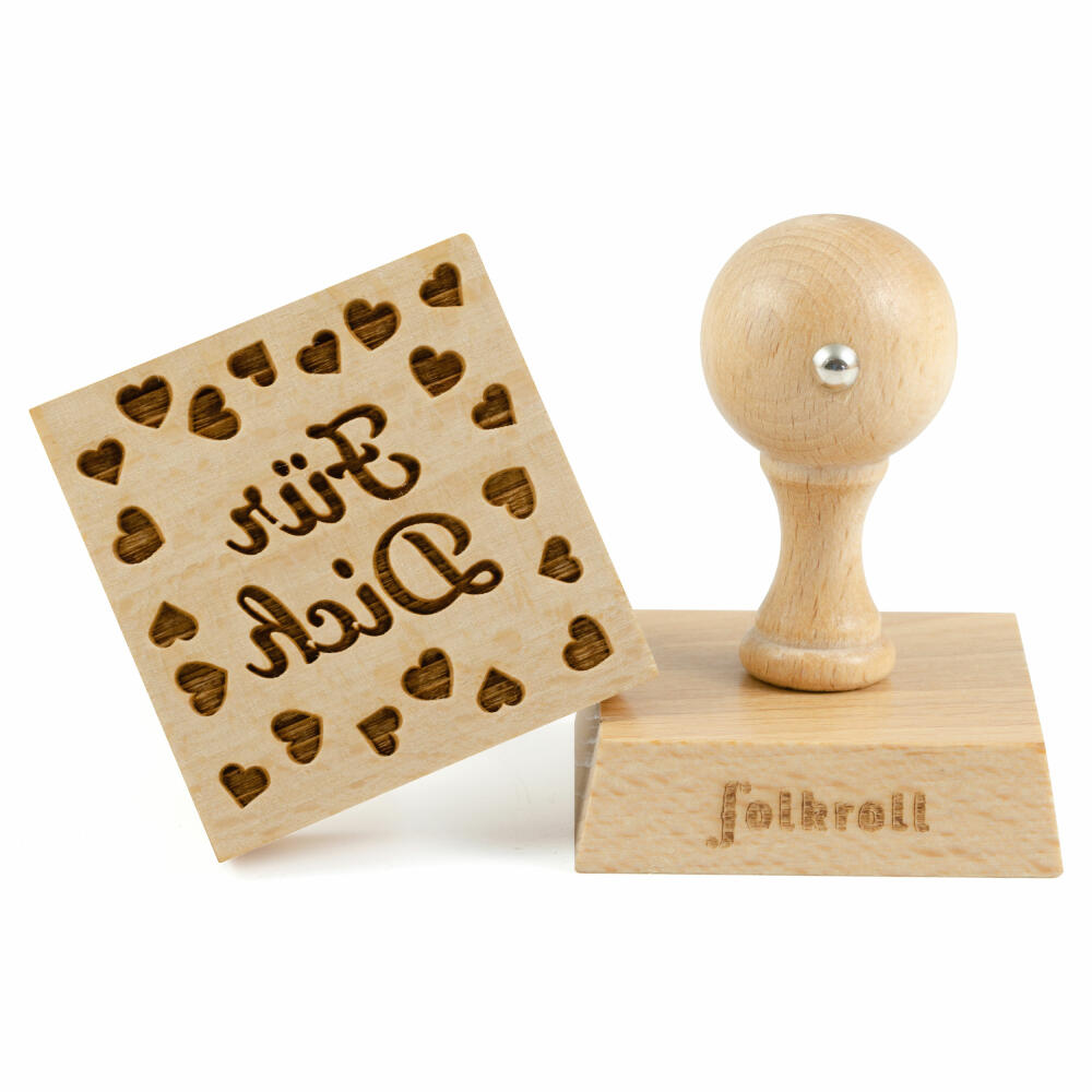 Folkroll Motiv-Keksstempel Für Dich, 55x55 mm, Cookiestempel, Backstempel, Keks, Stempel, Buchenholz, 892745