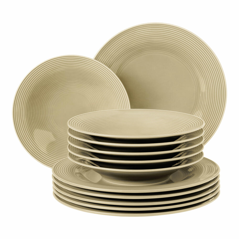 Seltmann Weiden Beat Sandbeige Tafelservice 12-tlg., Geschirr-Set, Porzellan, Beige, 001.751393