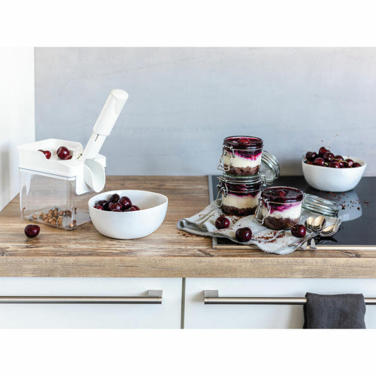 Leifheit Kirschentkerner, Kirschkern Entferner, Entsteiner, Kunststoff, Stahl, Silikon, Papier, Weiß, Transparent, 37211