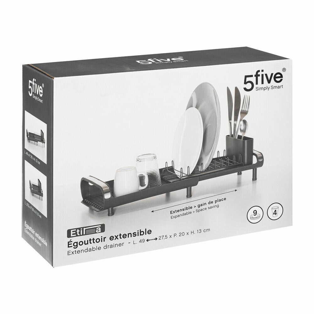 5five Simply Smart Ausziehbares Abtropfgestell Etira für 9 Teller, Trockengestell, Kunststoff, Edelstahl, Grau, 189600