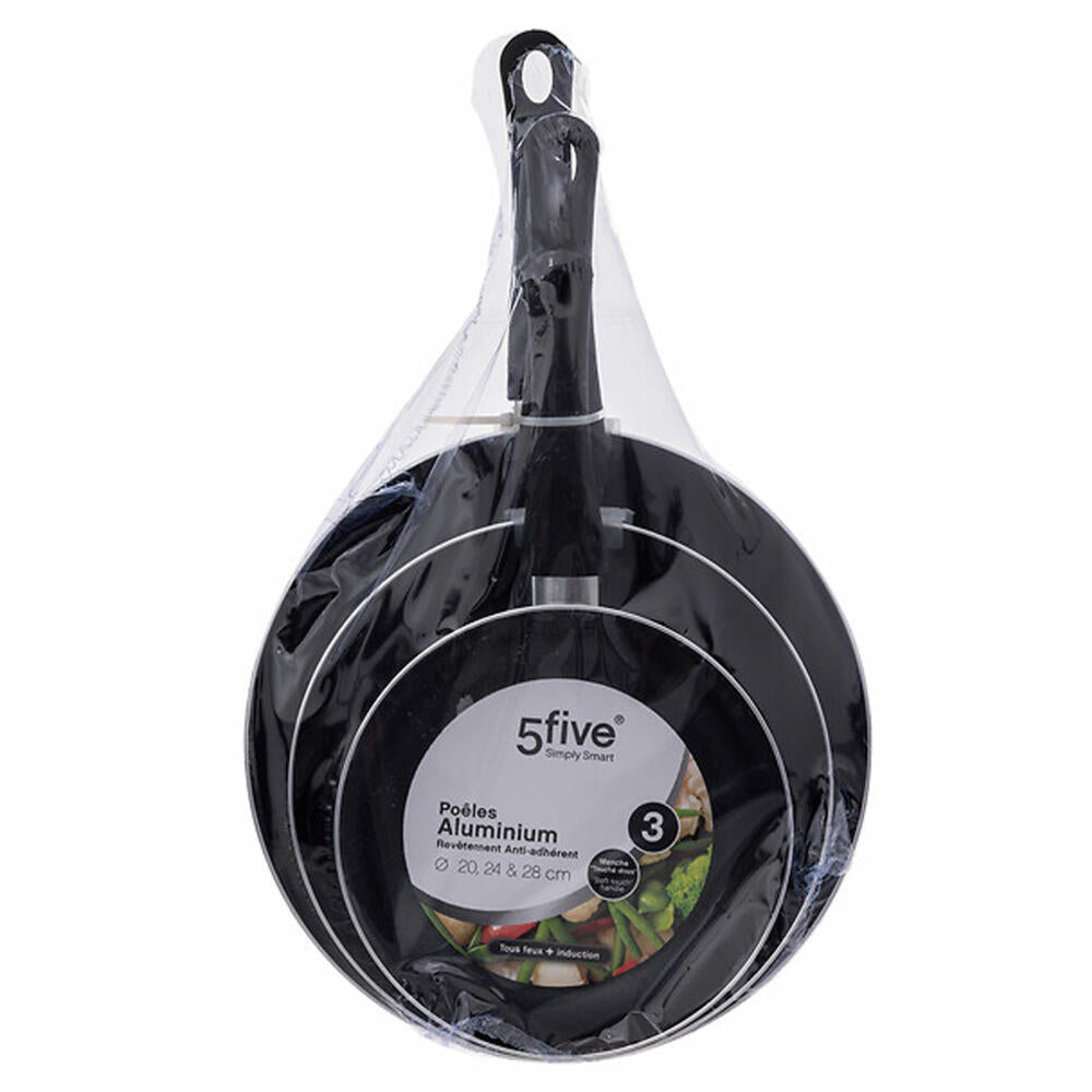 5five Simply Smart pan set 3-piece, frying pans, induction, aluminum, silicone, black, 20, 24, 28 cm, 179792