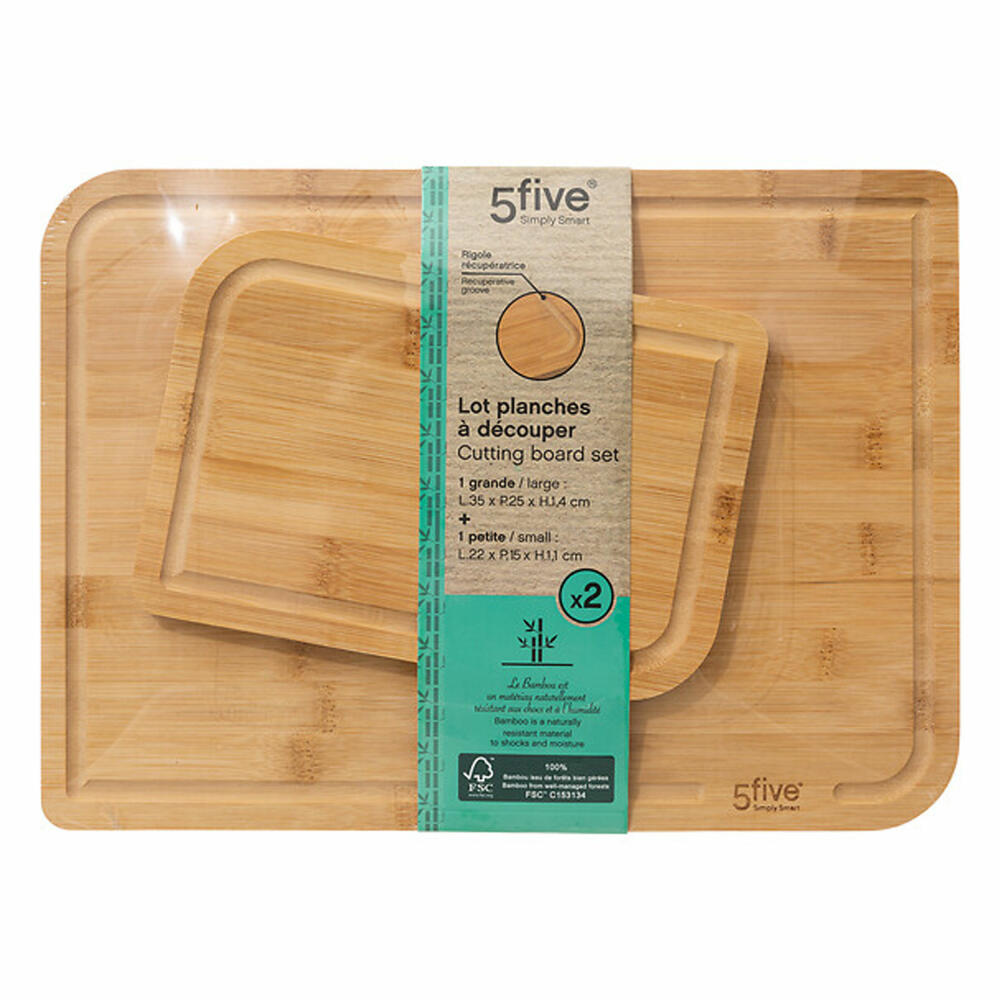 5five Simply Smart cutting board set 2-piece, kitchen boards, bamboo, beige, 35 x 25 & 22 x 15 cm, 189798