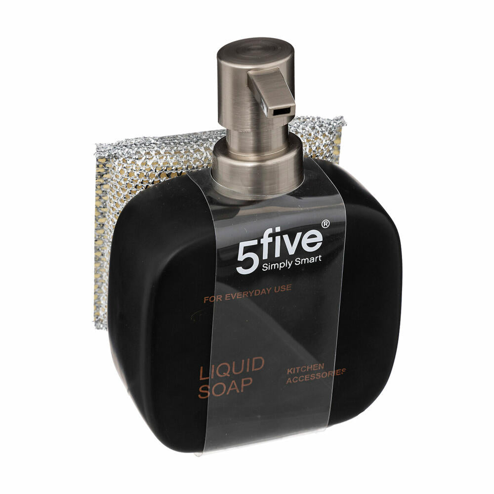5five Simply Smart soap dispenser with dishwashing sponge, stoneware, plastic, black, 400 ml, 167782